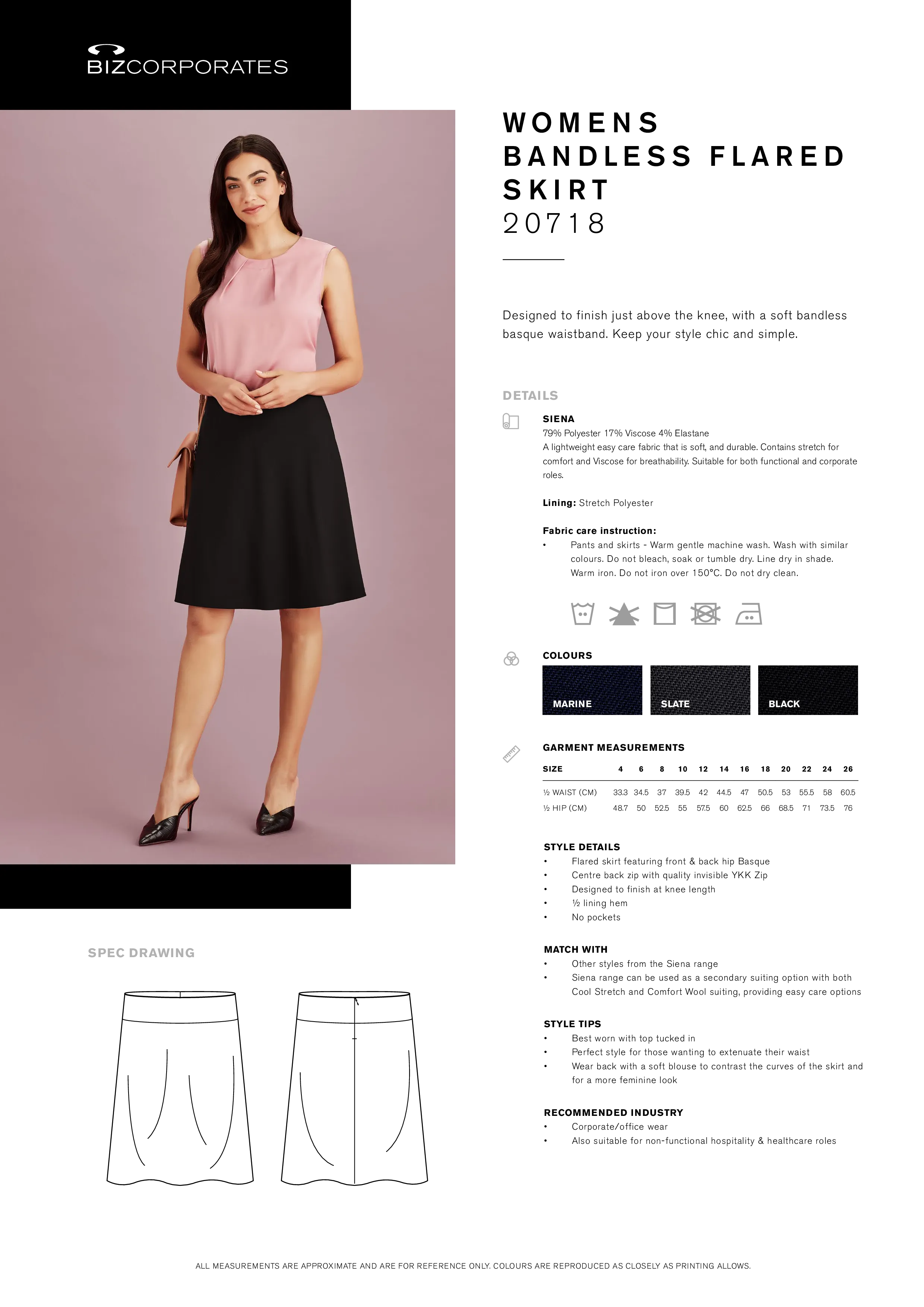 Biz Corporates 20718 Womens Siena Bandless Flared Skirt Style Sheet