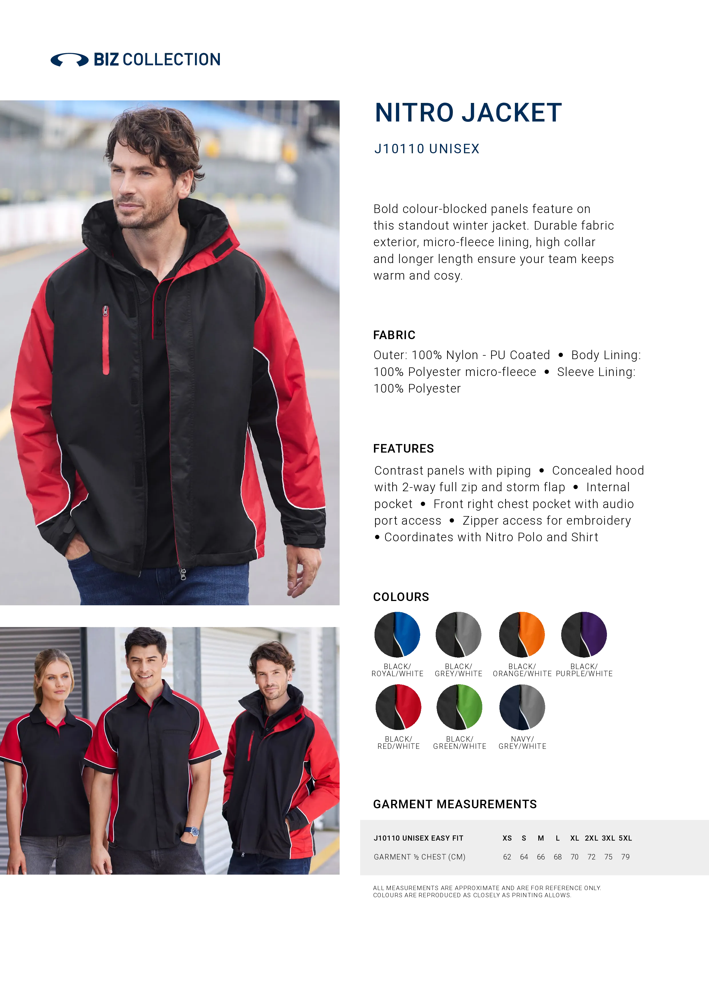 Biz Collection J10110 Unisex Nitro Jacket Style Sheet