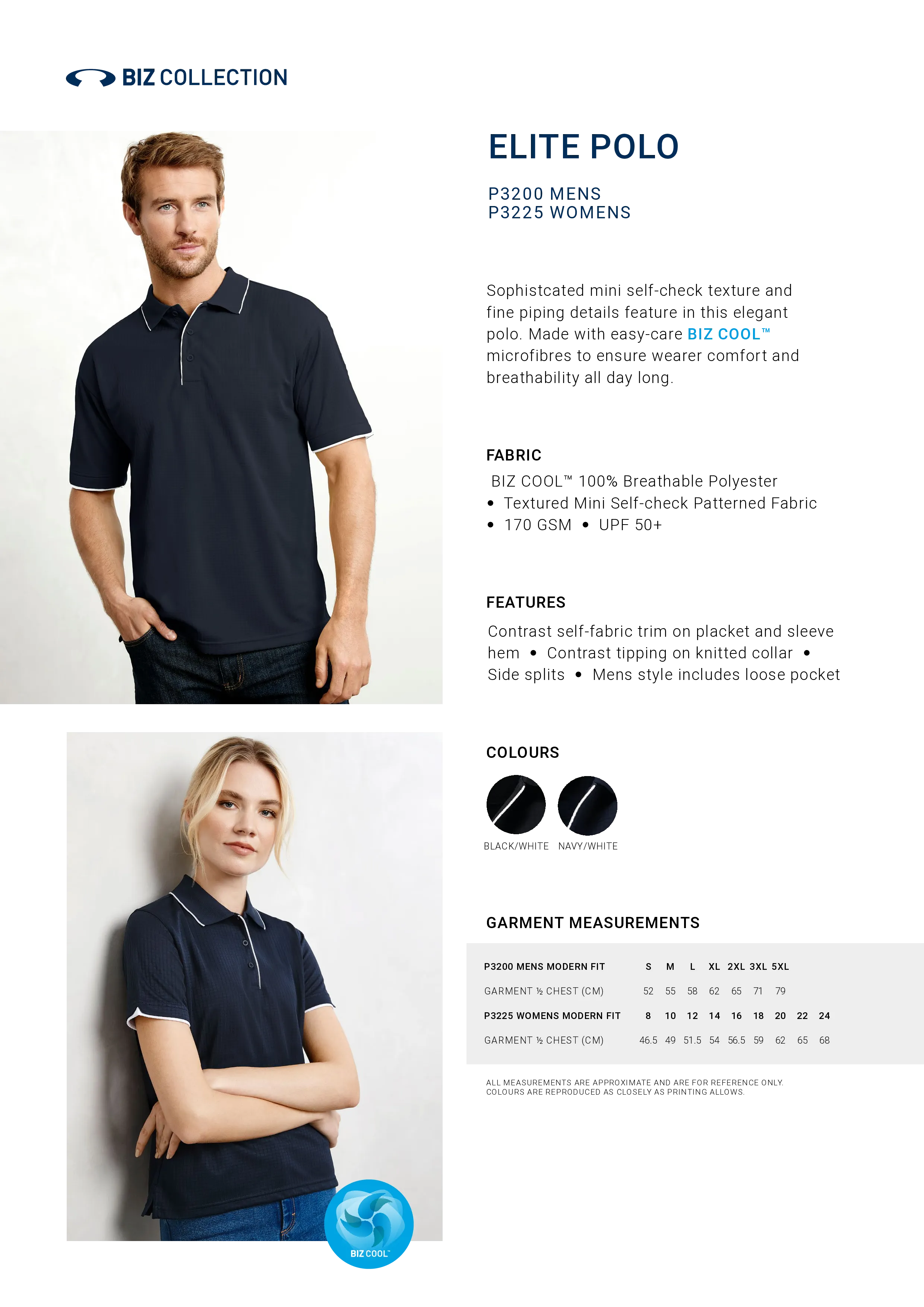Biz Collection P3225 Ladies Elite Polo Style Sheet