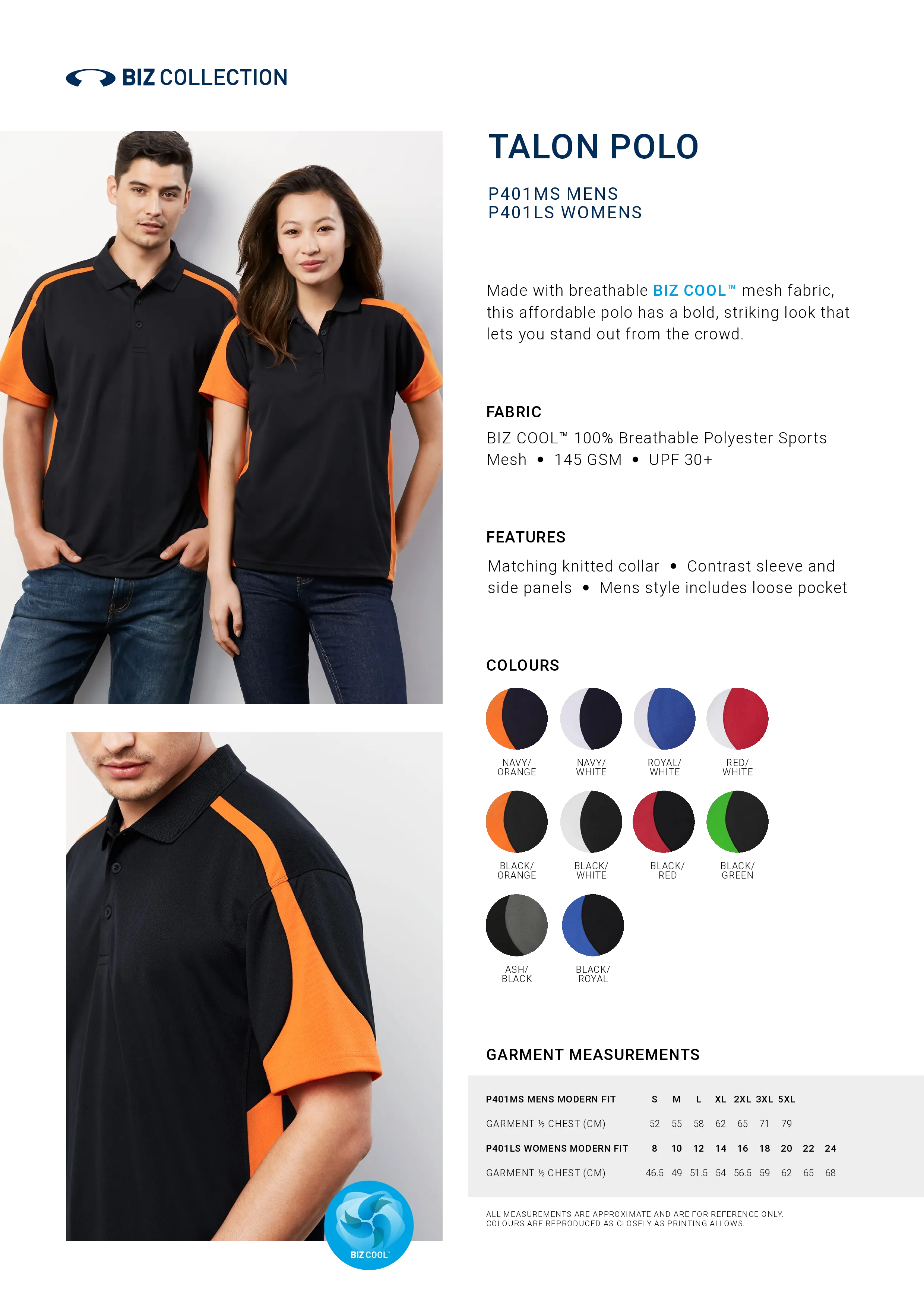 Biz Collection P401LS Womens Talon Short Sleeve Polo Style Sheet