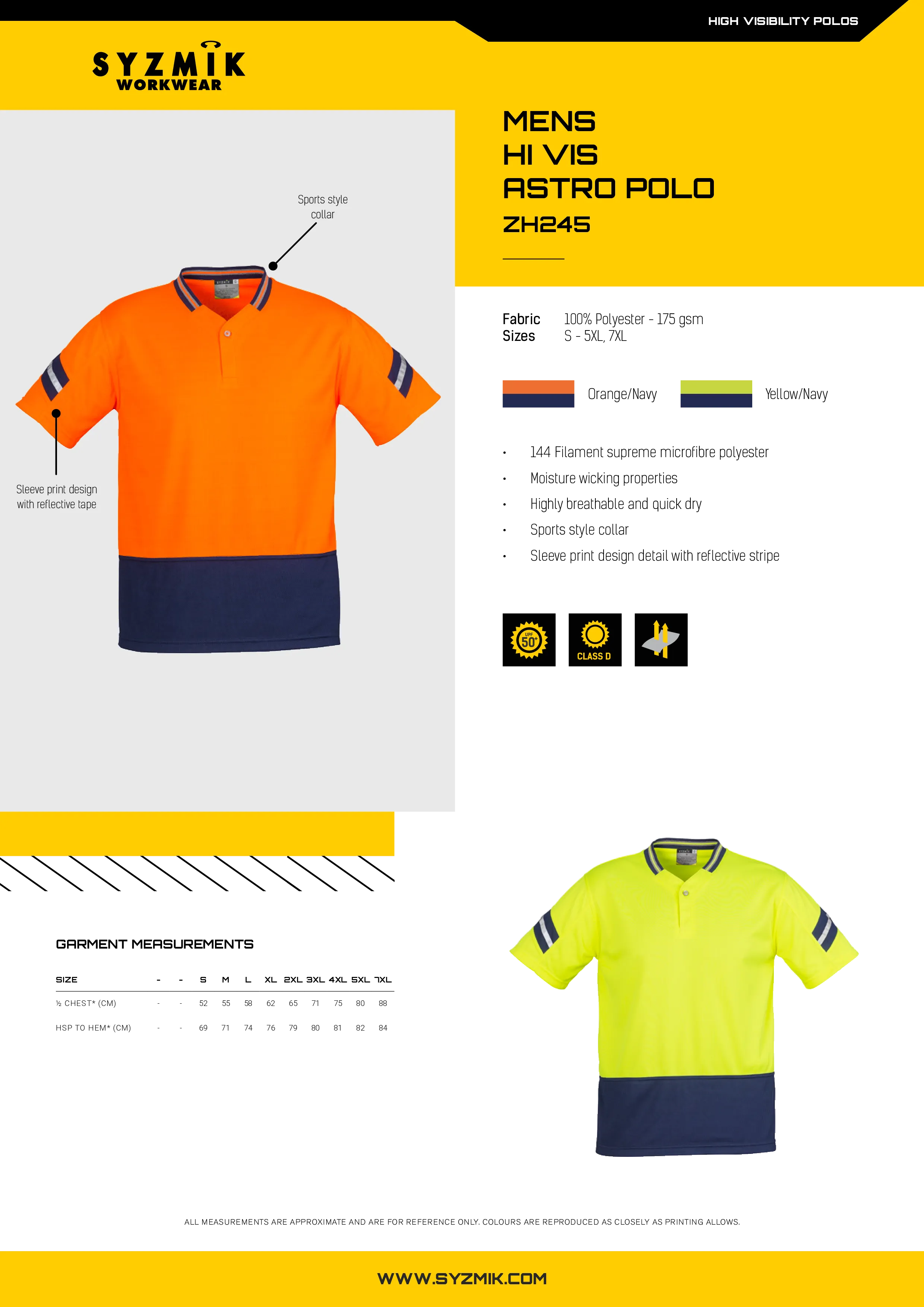 SYZMIK zh245 Mens Hi Vis Astro Polo Style Sheet