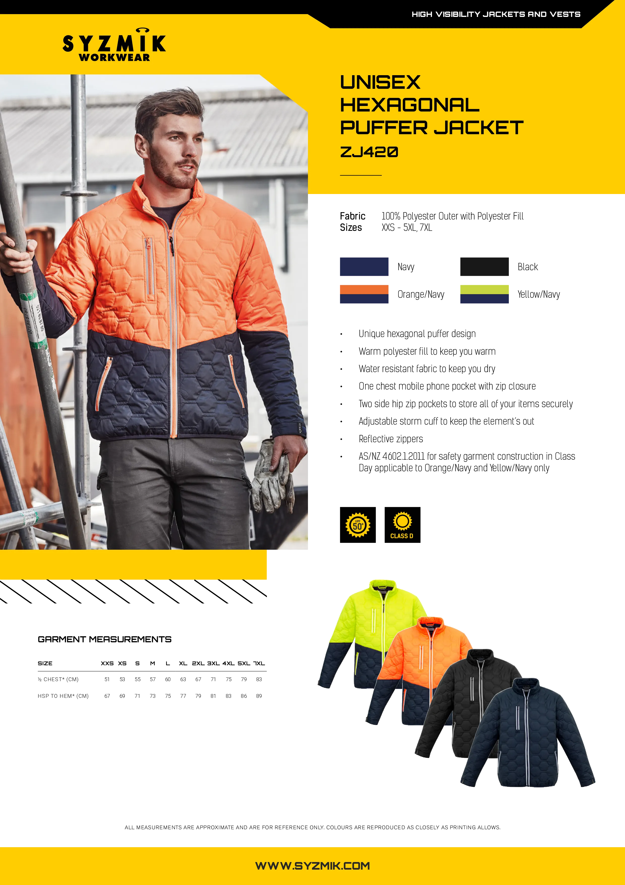 SYZMIK zj420 Unisex Hexagonal Puffer Jacket Style Sheet