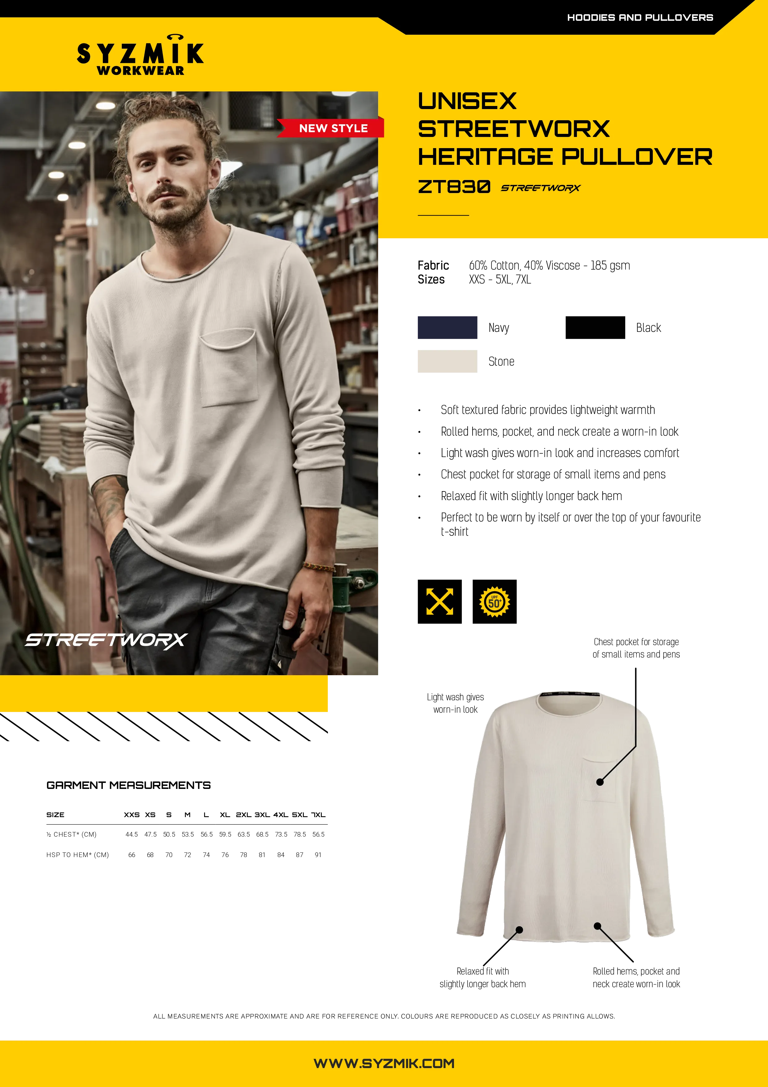 Syzmik ZT830 Unisex Streetworx Heritage Pullover Style Sheet